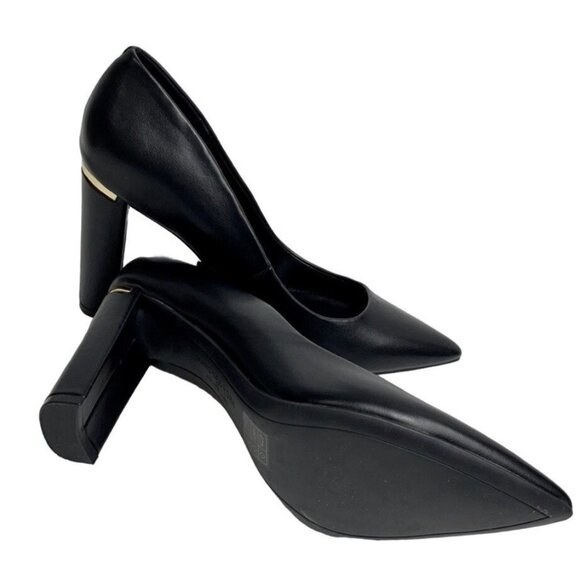 Andrew Marc SZ 6 New York Racee Faux Leather  Stylist Almond Toe Heels Black - Picture 6 of 15